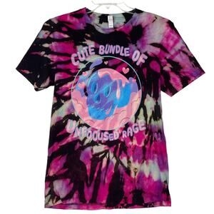 Reverse Tie Dye Skull T-Shirt Cute Bundle of Unfocused Rage Upcycle Pink Black M